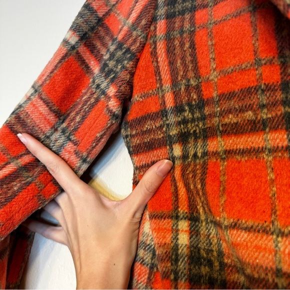EN MERCI orange plaid single breasted shacket coat S - Picture 6 of 12